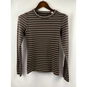 Women’s Aerie Medium Chocolate Brown w/ White Stripes Long Sleeve